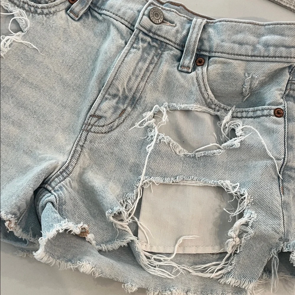 American Eagle Outfitters Ripped Light Blue Jean Shorts - Picture 3 of 7
